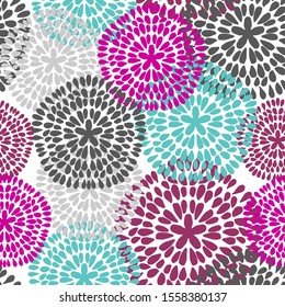 Floral seamless pattern in bright pink and blue colors. Seamless pattern can be used for wallpaper, pattern fills, web page background, textile, web and other design.