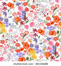 Floral seamless pattern with bright summer flowers. Endless texture for romantic  design, decoration,  greeting cards, posters,  invitations, advertisement.