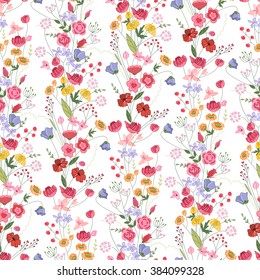 Floral seamless pattern with bright summer flowers. Endless texture for romantic  design, decoration,  greeting cards, posters,  invitations, advertisement.