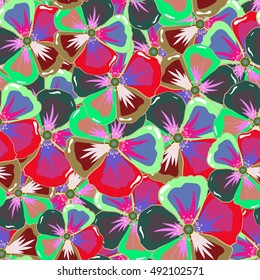 Floral seamless pattern with bright summer flowers. Endless vector texture for romantic design, decoration, greeting cards, posters, invitations, advertisement, for textile print and fabric.