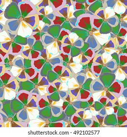 Floral seamless pattern with bright summer flowers. Endless vector texture for romantic design, decoration, greeting cards, posters, invitations, advertisement, for textile print and fabric.