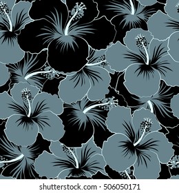Floral seamless pattern with bright summer flowers in black and gray colors. Endless vector texture for romantic design, greeting cards, posters, invitations, advertisement, for textile print, fabric.