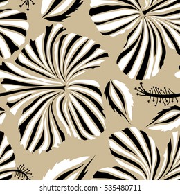 Floral seamless pattern with bright summer flowers in black and white colors. Endless vector texture for romantic design, decoration, greeting cards, posters, advertisement, for textile print, fabric.