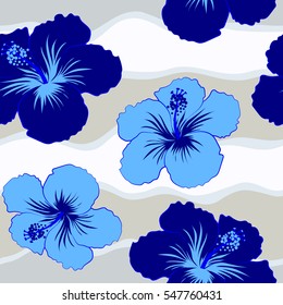 Floral seamless pattern with bright summer flowers in blue colors. Endless vector texture for romantic design, decoration, greeting cards, posters, prints, advertisement, for textile print or fabric.