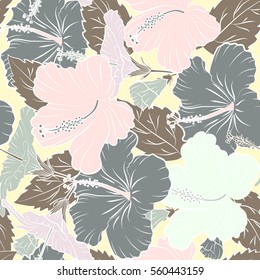 Floral seamless pattern with bright summer flowers in gray and beige colors. Endless vector texture for romantic design, decoration, greeting cards, posters, invitations, for textile print and fabric.