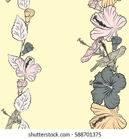 Floral seamless pattern with bright summer flowers in gray and beige colors and copy space. Endless vector texture for romantic design, decoration, greeting cards, posters, textile print or fabric.