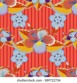 Floral seamless pattern with bright summer flowers in blue, pink and yellow colors. Endless vector texture for romantic design, decoration, greeting cards, wrapping, for textile print and fabric.