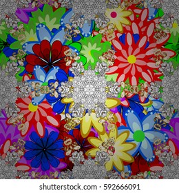 Floral seamless pattern with bright summer flowers in pink colors. Endless vector texture for romantic design, decoration, greeting cards, posters, wrapping, for textile print and fabric.