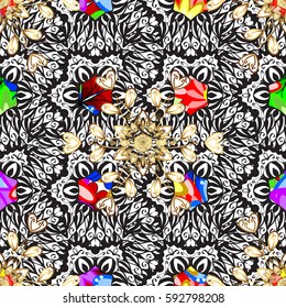 Floral seamless pattern with bright summer flowers in colors. Endless vector texture for romantic design, decoration, greeting cards, posters, wrapping, for textile print and fabric.