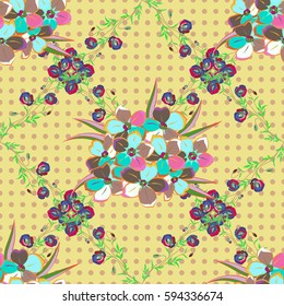 Floral seamless pattern with bright summer flowers in green and blue colors. Endless vector texture for romantic design, decoration, greeting cards, posters, wrapping, for textile print and fabric.