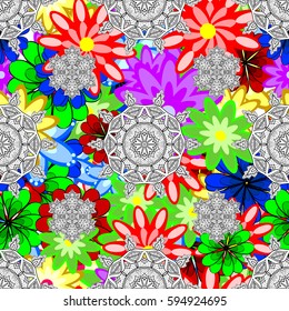 Floral seamless pattern with bright summer flowers colorful. Endless vector texture for romantic design, decoration, greeting cards, posters, wrapping, for textile print and fabric.