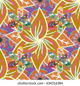 Floral seamless pattern with bright summer flowers in blue and pink colors. Endless vector texture for romantic design, decoration, greeting cards, posters, wrapping, for textile print and fabric.