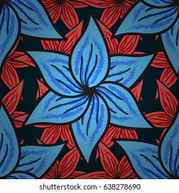 Floral seamless pattern with bright summer flowers in blue colors. Endless vector texture for romantic design, decoration, greeting cards, posters, wrapping, for textile print and fabric.