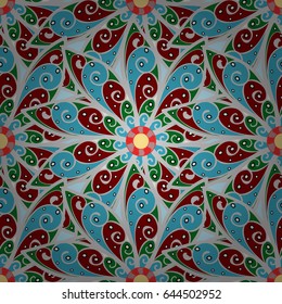 Floral seamless pattern with bright summer flowers in blue colors. Endless vector texture for romantic design, decoration, greeting cards, posters, wrapping, for textile print and fabric.