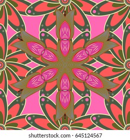 Floral seamless pattern with bright summer flowers in red colors. Endless vector texture for romantic design, decoration, greeting cards, posters, wrapping, for textile print and fabric.