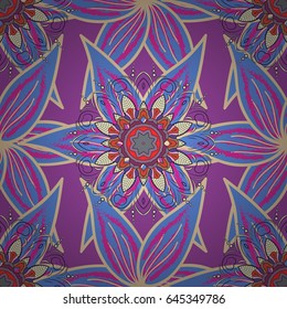Floral seamless pattern with bright summer flowers in blue colors. Endless vector texture for romantic design, decoration, greeting cards, posters, wrapping, for textile print and fabric.