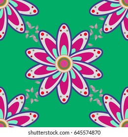 Floral seamless pattern with bright summer flowers in blue colors. Endless vector texture for romantic design, decoration, greeting cards, posters, wrapping, for textile print and fabric.