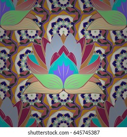 Floral seamless pattern with bright summer flowers in blue colors. Endless vector texture for romantic design, decoration, greeting cards, posters, wrapping, for textile print and fabric.