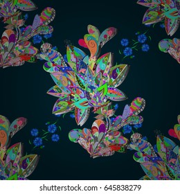 Floral seamless pattern with bright summer flowers in blue colors. Endless vector texture for romantic design, decoration, greeting cards, posters, wrapping, for textile print and fabric.