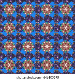 Floral seamless pattern with bright summer flowers in blue colors. Endless vector texture for romantic design, decoration, greeting cards, posters, wrapping, for textile print and fabric.