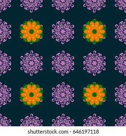 Floral seamless pattern with bright summer flowers in blue colors. Endless vector texture for romantic design, decoration, greeting cards, posters, wrapping, for textile print and fabric.