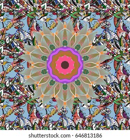 Floral seamless pattern with bright summer flowers in blue and pink colors. Endless vector texture for romantic design, decoration, greeting cards, posters, wrapping, for textile print and fabric.