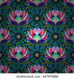 Floral seamless pattern with bright summer flowers in blue colors. Endless vector texture for romantic design, decoration, greeting cards, posters, wrapping, for textile print and fabric.