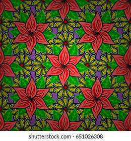 Floral seamless pattern with bright summer flowers in colors. Endless vector texture for romantic design, decoration, greeting cards, posters, wrapping, for textile print and fabric.