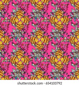 Floral seamless pattern with bright summer flowers in colors. Endless vector texture for romantic design, decoration, greeting cards, posters, wrapping, for textile print and fabric.