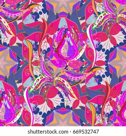 Floral seamless pattern with bright summer flowers in colors. Endless vector texture for romantic design, decoration, greeting cards, posters, wrapping, for textile print and fabric.