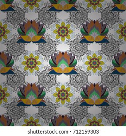 Floral seamless pattern with bright summer flowers in white, yellow, gray colors. Endless vector texture for romantic design, decoration, greeting cards, posters, wrapping, for textile print, fabric.