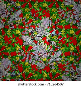 Floral seamless pattern with bright summer flowers in green, red and neutral colors. Endless vector texture for romantic design, decoration, cards, posters, wrapping, for textile print and fabric.