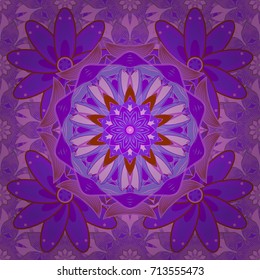 Floral seamless pattern with bright summer flowers in violet, pink colors. Endless vector texture for romantic design, decoration, greeting cards, posters, wrapping, for textile print and fabric.