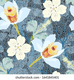 Floral sin fisuras con hojas tropicales brillantes y flores exóticas. Textura de fondo abstracta.