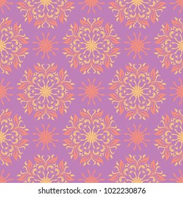 Floral seamless pattern. Bright violet background with colored design for textile and wallpapers