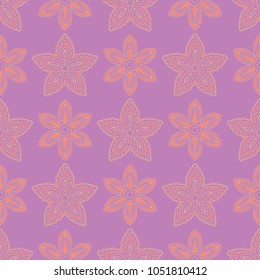 Floral seamless pattern. Bright violet background with colored design for textile and wallpapers