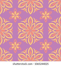 Floral seamless pattern. Bright violet background with colored design for wallpapers, textile and fabrics