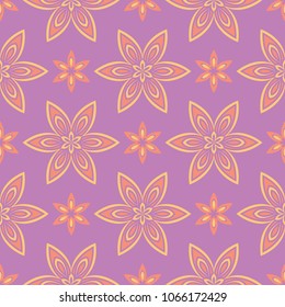 Floral seamless pattern. Bright violet background with colored design for wallpapers, textile and fabrics