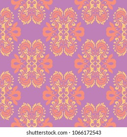 Floral seamless pattern. Bright violet background with colored design for textile and wallpapers