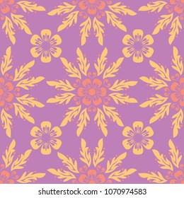 Floral seamless pattern. Bright violet background with colored design for textile and wallpapers