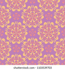 Floral seamless pattern. Bright violet background with colored design for wallpapers, textile and fabrics