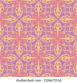 Floral seamless pattern. Bright violet background with colored design for wallpapers, textile and fabrics