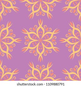 Floral seamless pattern. Bright violet background with colored design for wallpapers, textile and fabrics