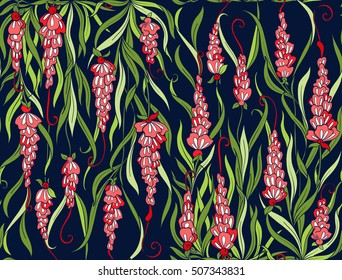 Floral seamless pattern.  Brightly-colored stock vector illustration.