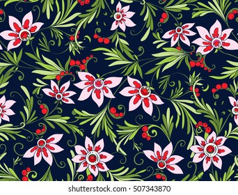 Floral seamless pattern.  Brightly-colored stock vector illustration.