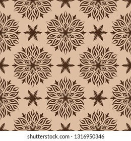 Floral seamless pattern. Brown design on beige background