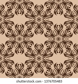 Floral seamless pattern. Brown design on beige background