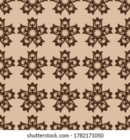 Floral seamless pattern. Brown design on beige background. Vector illustration