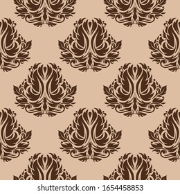 Floral seamless pattern. Brown flowers on beige background. Vector illustration