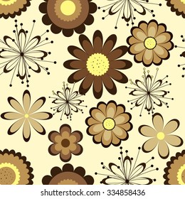 Floral seamless pattern. Brown flowers on light background.